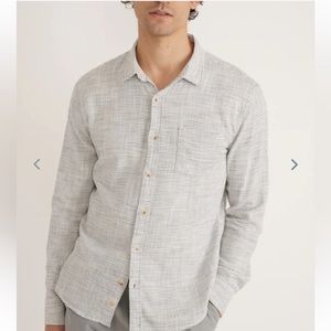 Marine Layer Long Sleeve Classic Stretch Selvage Shirt in Natural Stripe Medium